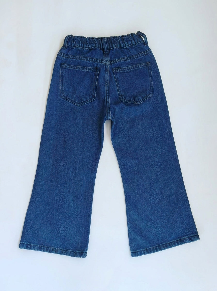 EMBROIDED FLOWER BAGGY | BLUE(MID)