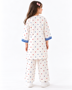 Embroidered Heart Winter Kurta Set | white