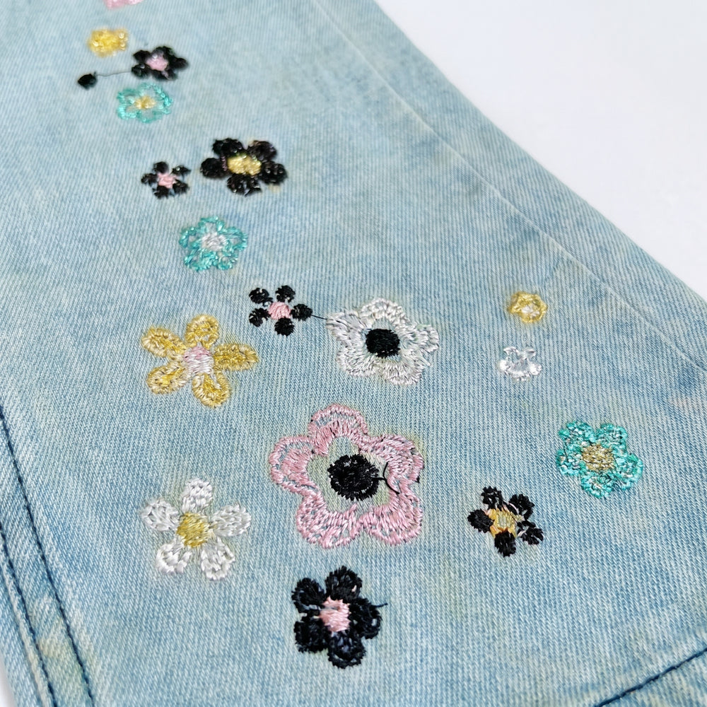 FLOWER EMBROIDED BAGGY PANT (LIGHT BLUE)