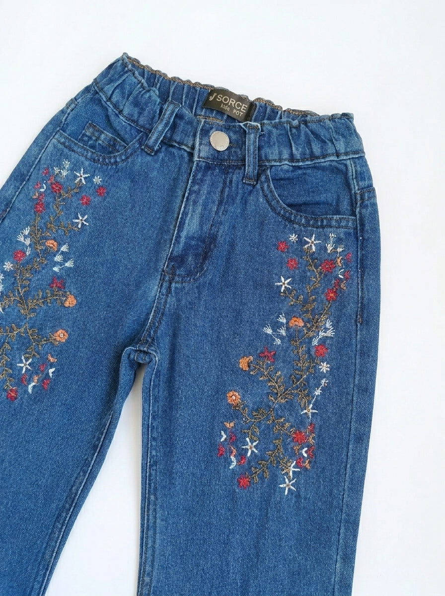 FLOWER EMBROIDED PANT | BLUE(MID)