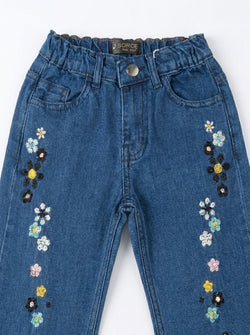 EMBROIDED FLOWER BAGGY | BLUE(MID)