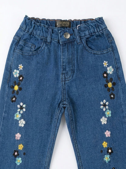 EMBROIDED FLOWER BAGGY | BLUE(MID)