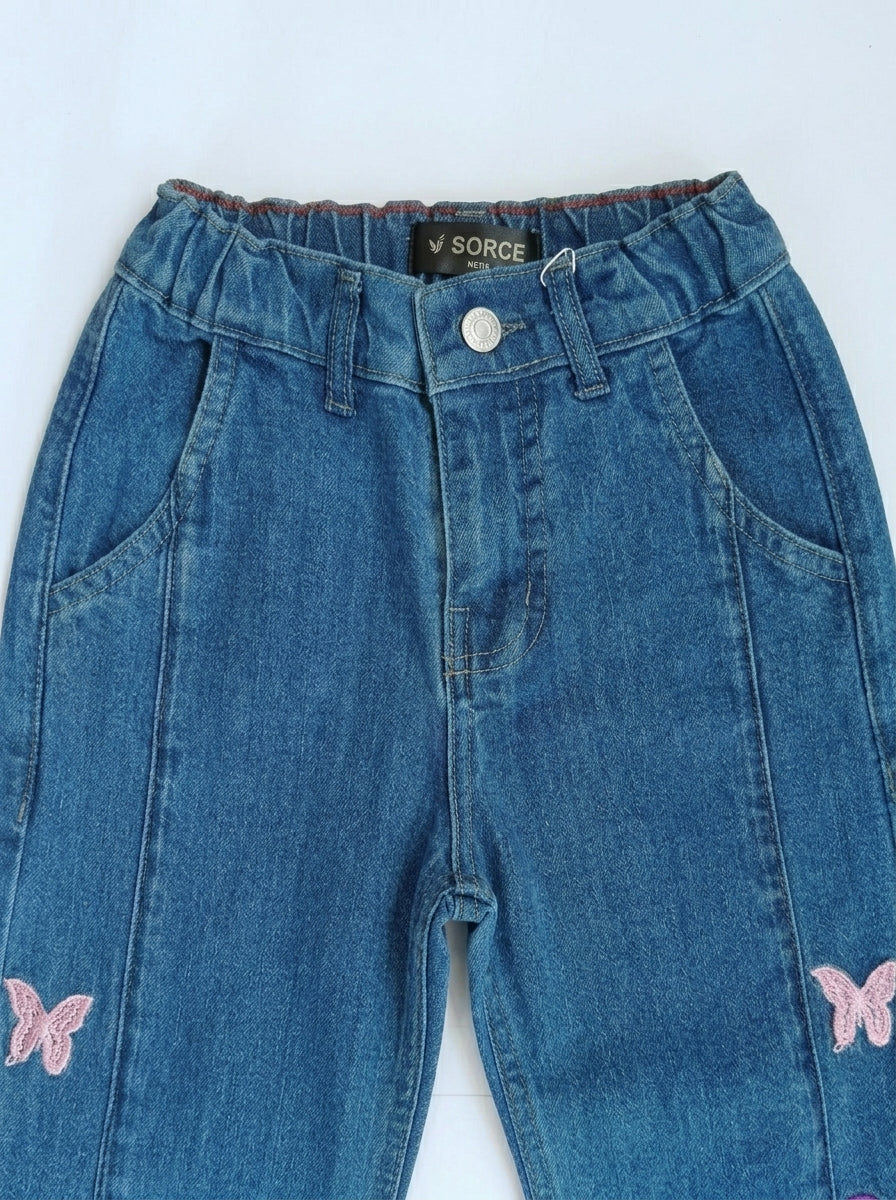 BUTTERFLY EMBROIDED PANT | BLUE(MID)