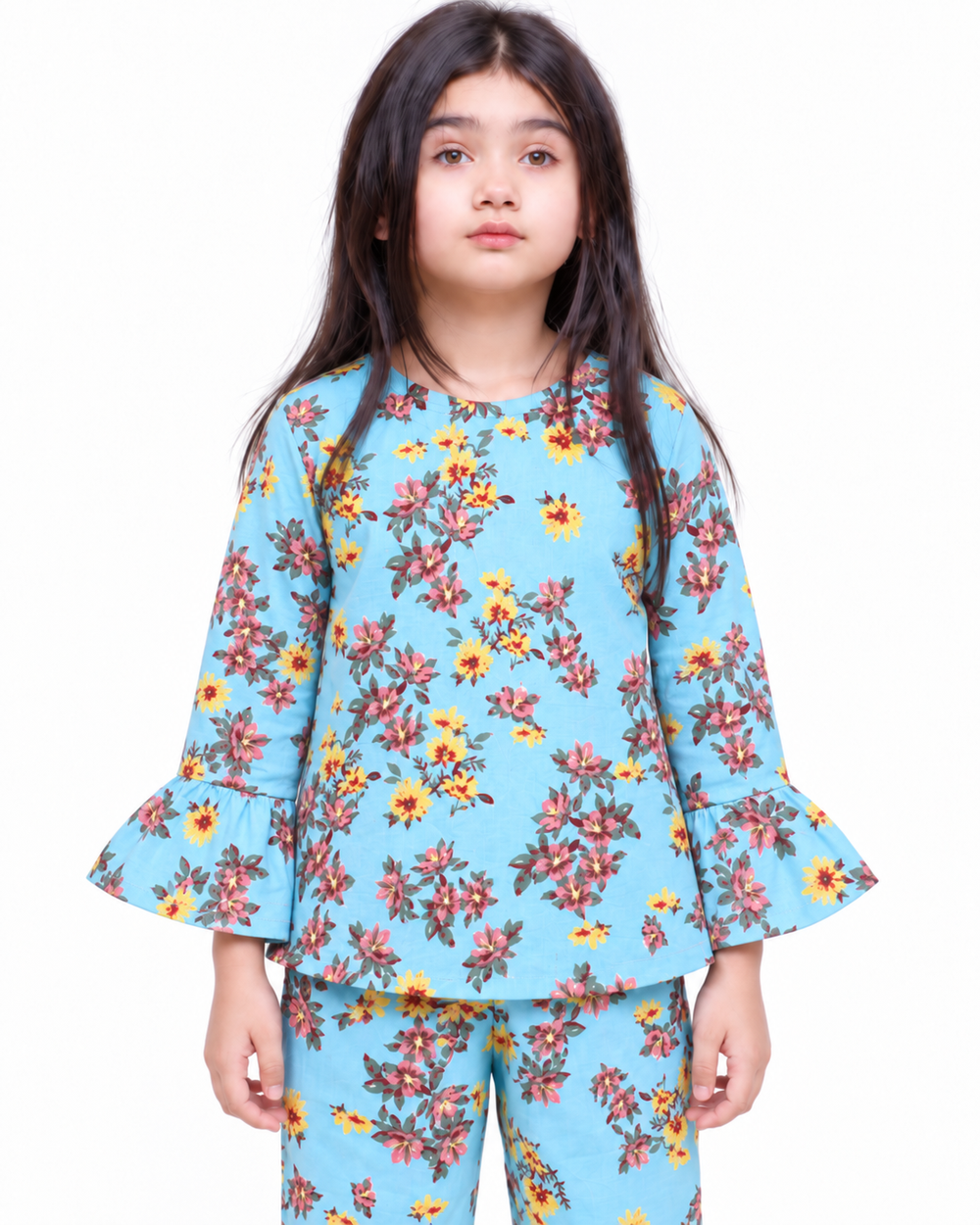 Blue Floral Bell-Bottom FLANNEL | CORDSET