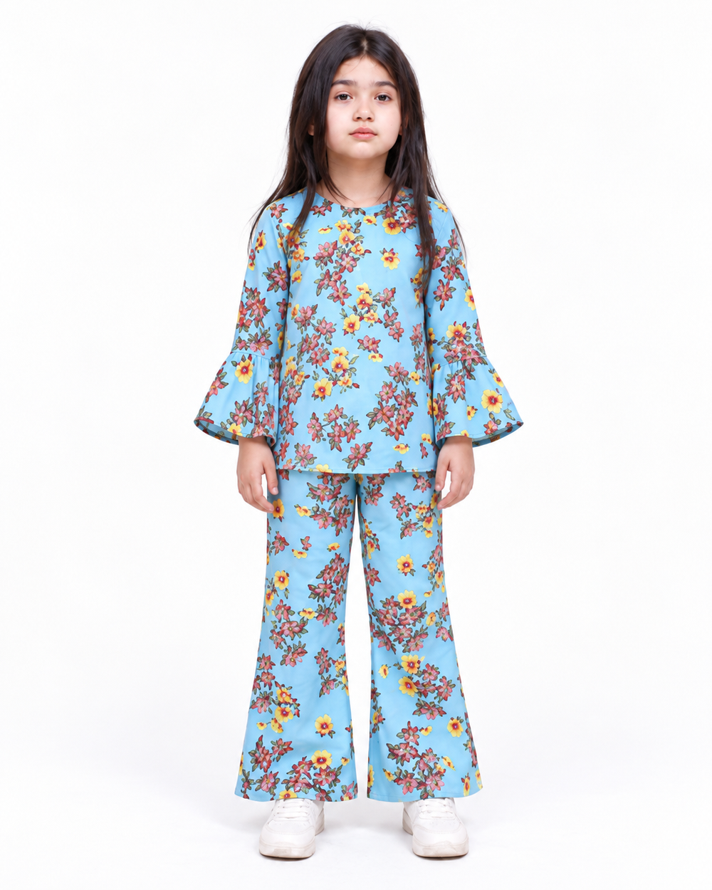 Blue Floral Bell-Bottom FLANNEL | CORDSET