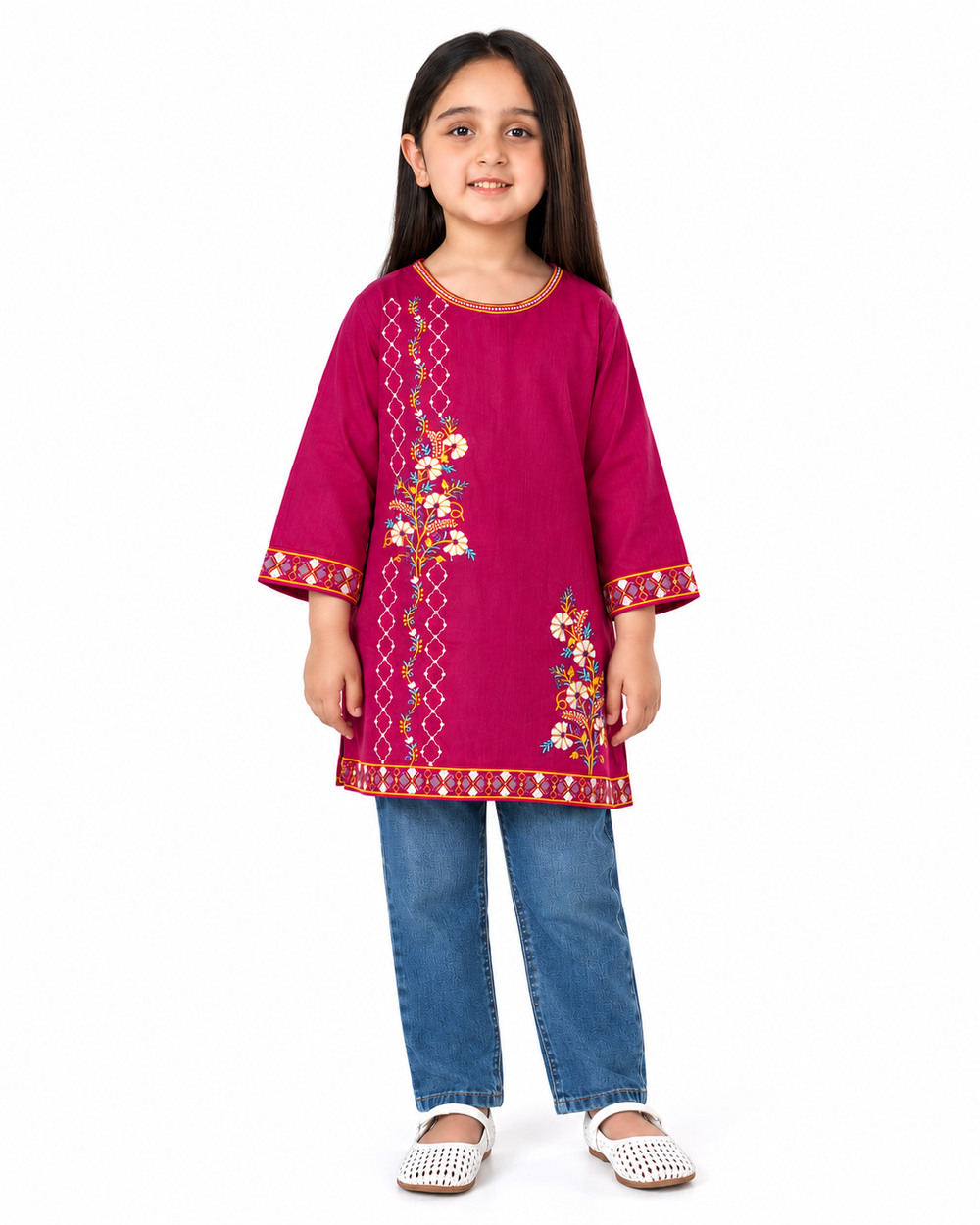 Embroidered Maroon Winter Kurti