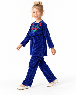 Velvet Corduroy Floral Emb. Suite| Blue/Maroon/Black