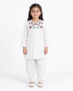 White Corduroy Floral Embroided |Tulip Suite
