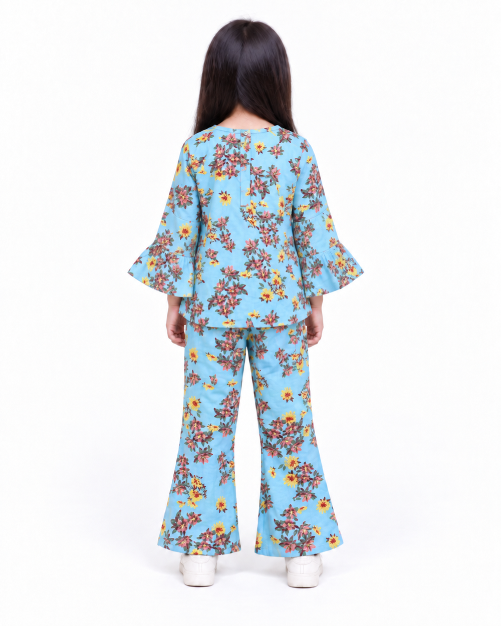 Blue Floral Bell-Bottom FLANNEL | CORDSET