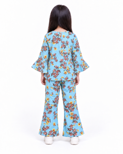 Blue Floral Bell-Bottom FLANNEL | CORDSET