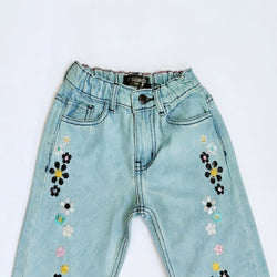 FLOWER EMBROIDED BAGGY PANT (LIGHT BLUE)