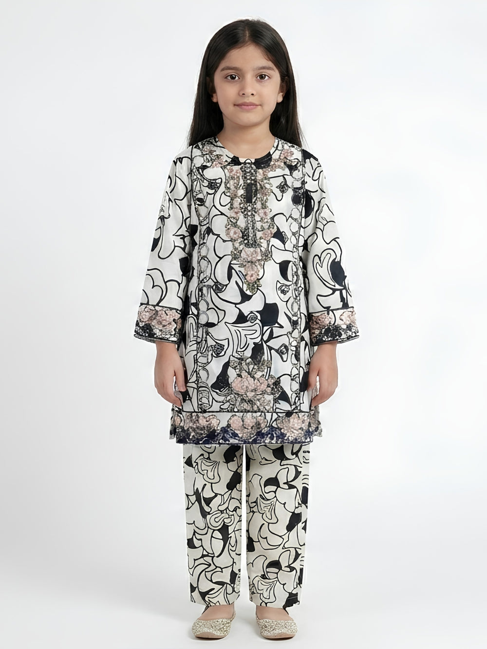 PRINTED SEQUENCE EMBROIDERY |WHT+BLK